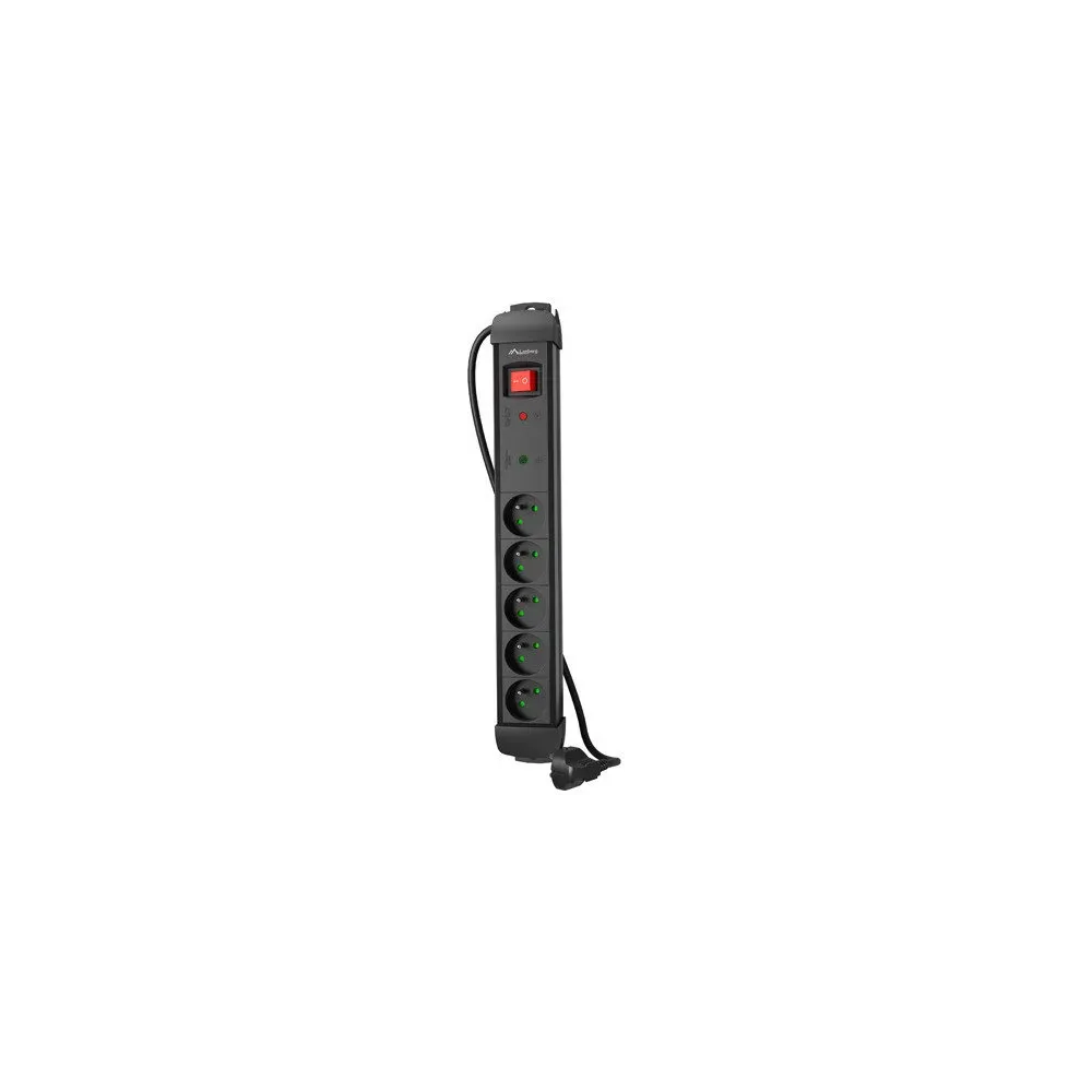 Listwa antyprzepięciowa Lanberg SP1-05E-0500-BK - 5x Typ E, wtyk Schuko, Bezpiecznik, 5 m, Czarna