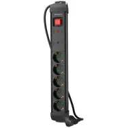 Listwa antyprzepięciowa Lanberg SP1-05F-0150-BK - 5x Typ F, wtyk Schuko, Bezpiecznik, 1,5 m, Czarna
