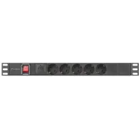 Listwa zasilająca Rack PDU Lanberg PDU-05F-0200-IEC-BK - 1U, 19", 5x Typ F, wtyk IEC C14, IP20, 2500 W, 10 A, 2m