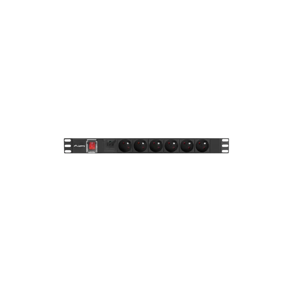 Listwa zasilająca Rack PDU Lanberg PDU-06E-0200-IEC-BK - 1U, 19", 6x Typ E, wtyk IEC C14, IP20, 2500 W, 10 A, 2m
