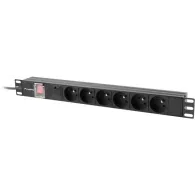 Listwa zasilająca Rack PDU Lanberg PDU-06E-0200-IEC-BK - 1U, 19", 6x Typ E, wtyk IEC C14, IP20, 2500 W, 10 A, 2m