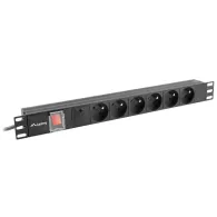 Listwa zasilająca Rack PDU Lanberg PDU-06E-0200-IEC-BK - 1U, 19", 6x Typ E, wtyk IEC C14, IP20, 2500 W, 10 A, 2m