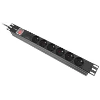Listwa zasilająca Rack PDU Lanberg PDU-06E-0200-IEC-BK - 1U, 19", 6x Typ E, wtyk IEC C14, IP20, 2500 W, 10 A, 2m