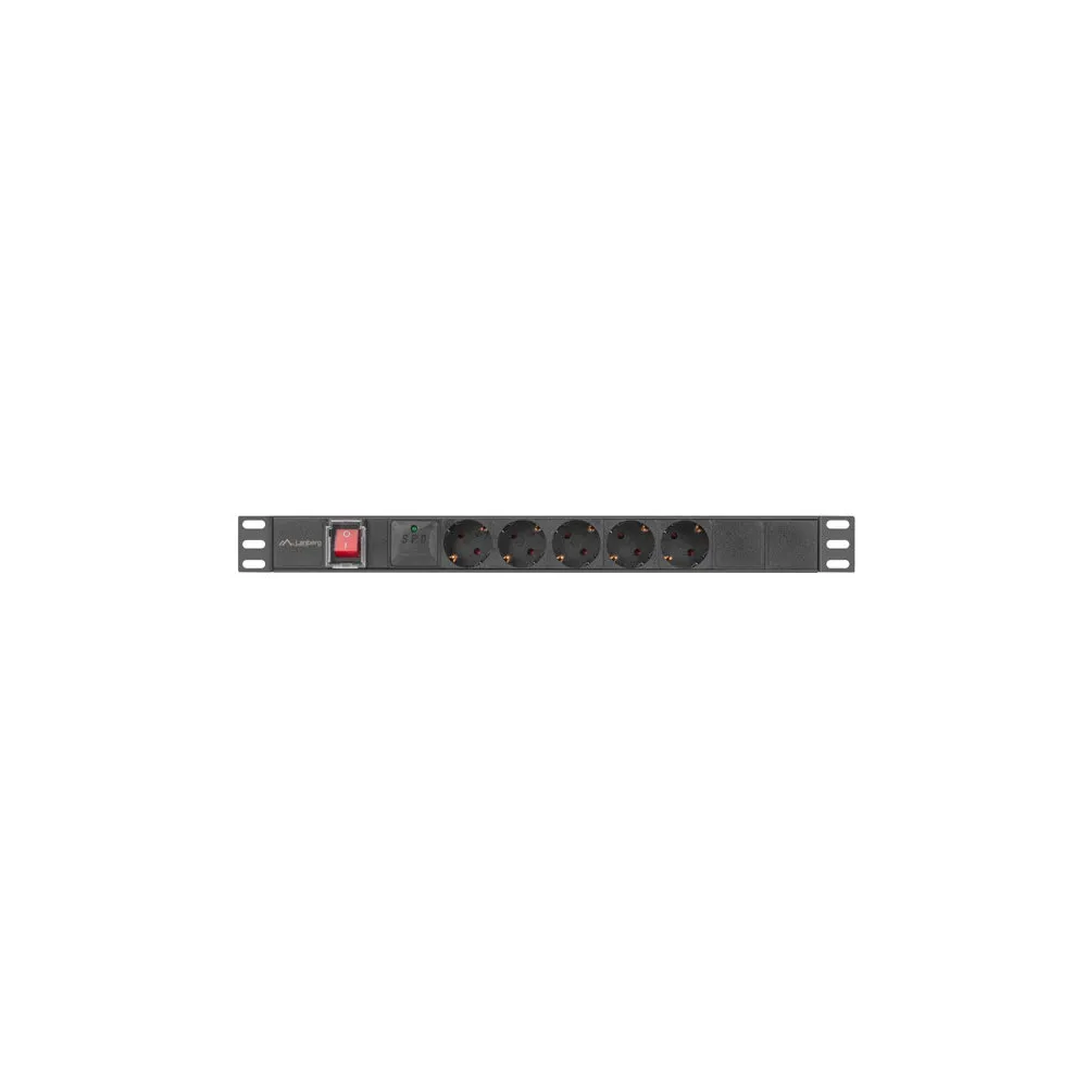 Listwa zasilająca Rack PDU Lanberg PDU-05F-0200-BK - 1U, 19", 5x Typ F, wtyk Schuko, IP20, 4000 W, 16 A, 2m