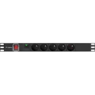 Listwa zasilająca Rack PDU Lanberg PDU-05E-0200-BK - 1U, 19", 5x Typ E, wtyk Schuko, IP20, 4000 W, 16 A, 2m
