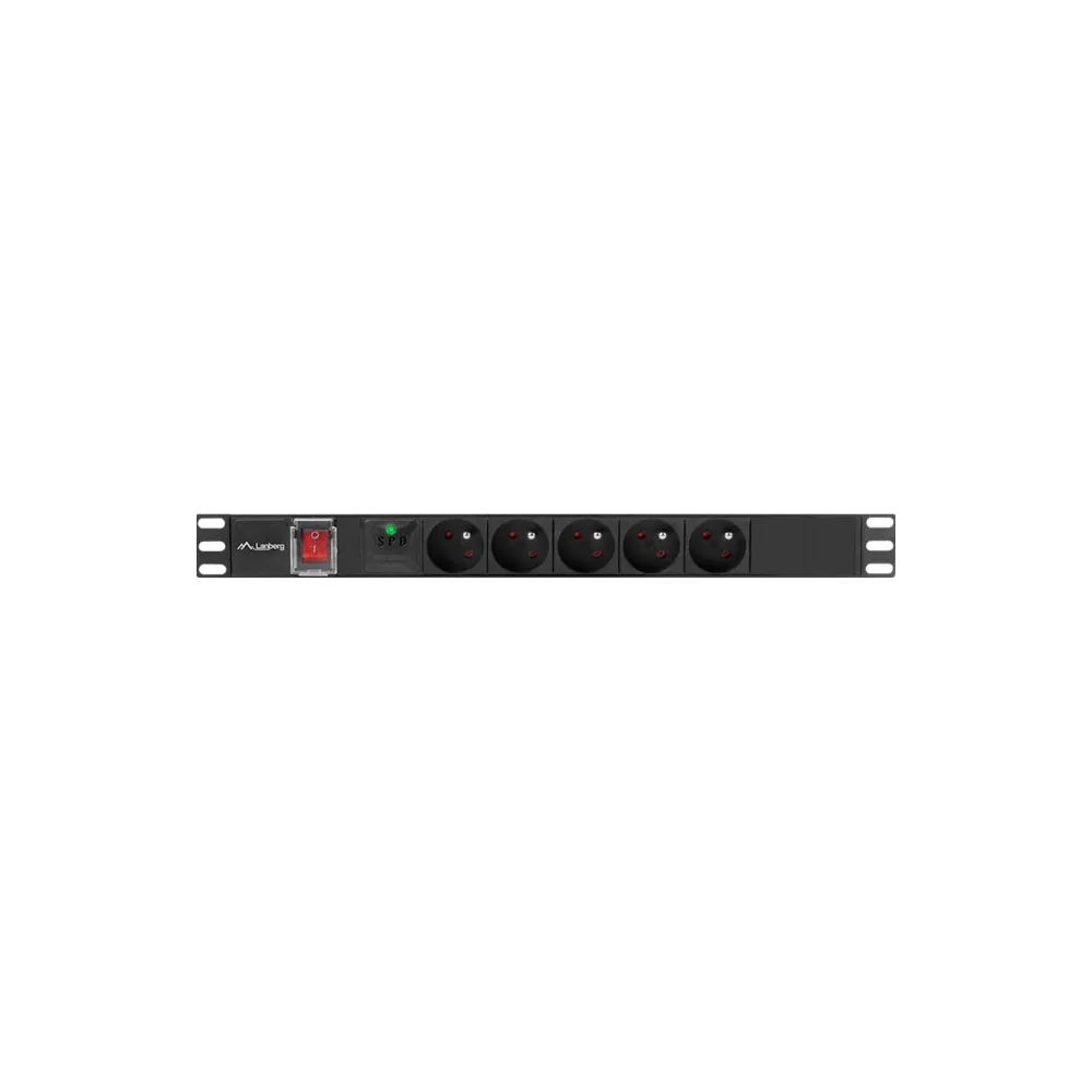 Listwa zasilająca Rack PDU Lanberg PDU-05E-0200-BK - 1U, 19", 5x Typ E, wtyk Schuko, IP20, 4000 W, 16 A, 2m