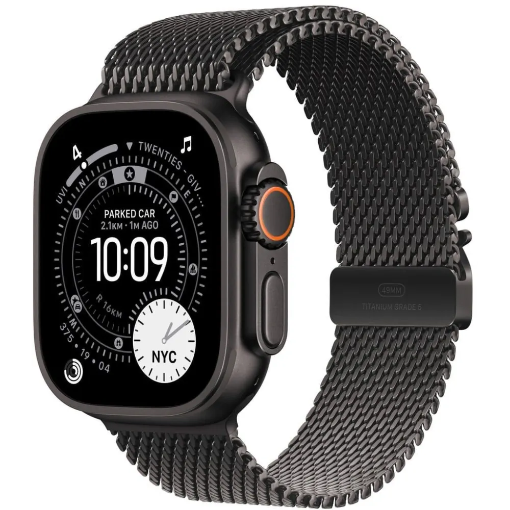 Smartwatch Apple Watch Ultra 3 MF1T4QP/A - 49 mm GPS + Cellular, czarny tytan z czarną tytanową bransoletą mediolańską, L