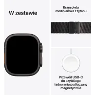 Smartwatch Apple Watch Ultra 3 MF1N4QF/A - 49 mm GPS + Cellular, czarny tytan z czarną tytanową bransoletą mediolańską, S