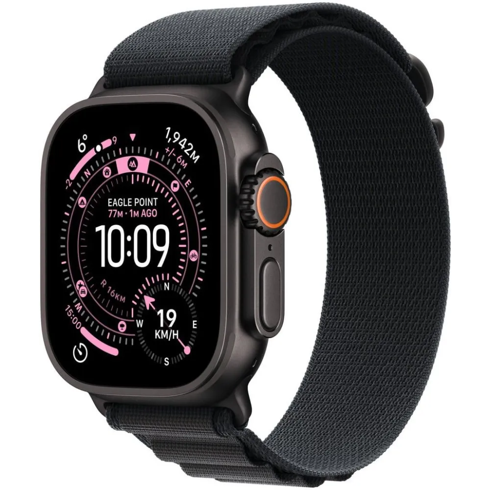 Smartwatch Apple Watch Ultra 3 MF0X4ET/A - 49 mm GPS + Cellular, czarny tytan z czarną opaską Apline, L