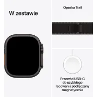 Smartwatch Apple Watch Ultra 3 MF1D4ET/A - 49 mm GPS + Cellular, czarny tytan z czarną opaską Trail, S|M