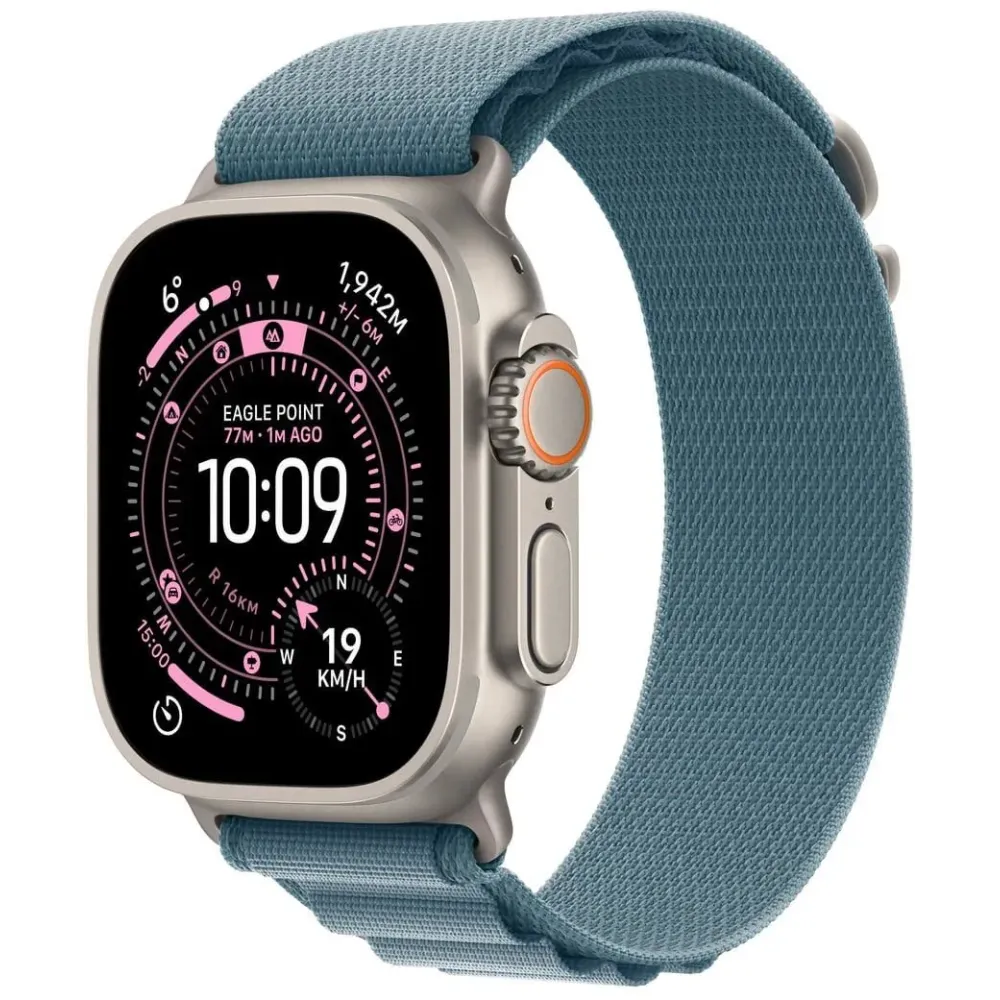 Smartwatch Apple Watch Ultra 3 MEWM4QC/A - 49 mm GPS + Cellular, naturalny tytan z jasnoniebieską opaską Apline, M