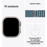 Smartwatch Apple Watch Ultra 3 MEWK4QF/A - 49 mm GPS + Cellular, naturalny tytan z jasnoniebieską opaską Apline, S