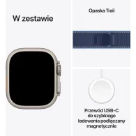 Smartwatch Apple Watch Ultra 3 MEWU4QP/A - 49 mm GPS + Cellular, naturalny tytan z jasnoniebieską opaską Trail, M|L