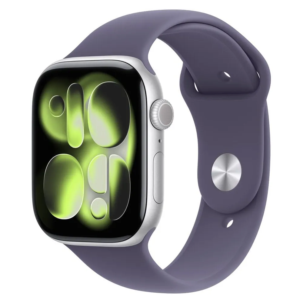 Smartwatch Apple Watch 11 MFCR4MP/A - 46 mm, GPS + Cellular, srebrne aluminium z fioletowym paskiem sportowym, M|L