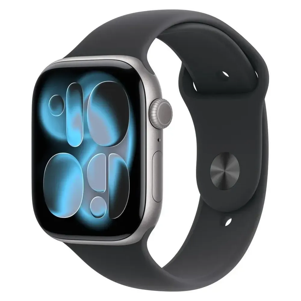 Smartwatch Apple Watch 11 MEV44MP/A - 46 mm, GPS, szare aluminium z czarnym paskiem sportowym, M|L