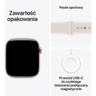 Smartwatch Apple Watch 11 MEV74MP/A - 46 mm, GPS, aluminium w kol. różowego złota z różowym paskiem sportowym, M|L