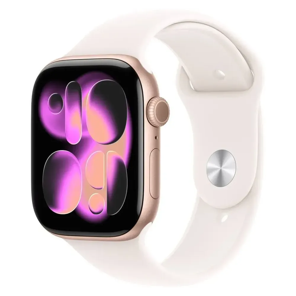 Smartwatch Apple Watch 11 MEU04MP-A - 42 mm, GPS, aluminium w kol. różowego złota z różowym paskiem sportowym, S|M