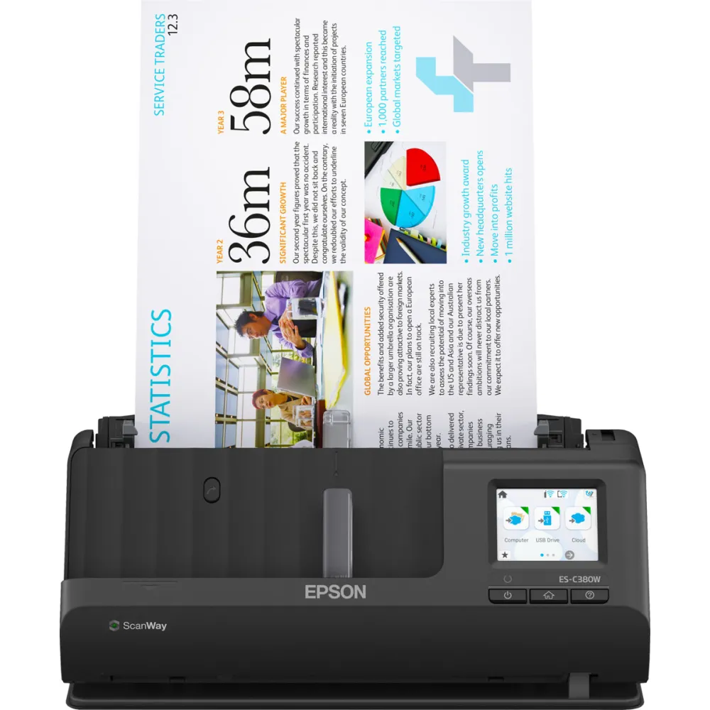 Kompaktowy skaner dokumentów Epson ES-C380W B11B269401 - A4, 600x600 DPI, 30 str.|min