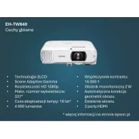 Projektor Epson EH-TW840 V11HB63040, 3LCD, 1920x1080, 4000 ANSI lumenów, Biały | Sklep ITnes.pl, IT for BUSINESS
