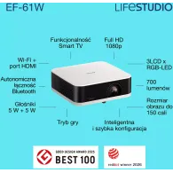 Projektor Epson Lifestudio Pop EF-61W V11HB72040, FHD, 700 lumenów, 5m:1, 1.6kg, Google TV, Biały | Sklep ITnes.pl, IT for BUSINESS