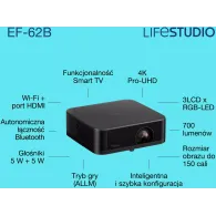 Projektor Epson Lifestudio Pop Plus EF-62B V11HB73140, 3LCD, 4K, 700 lumenów, 5m:1, 1.6kg, Google TV, Czarny | Sklep ITnes.pl, IT for BUSINESS