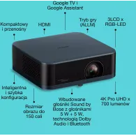 Projektor Epson Lifestudio Pop Plus EF-62N V11HB73440, 3LCD, 4K, 700 lumenów, 5m:1, 1.6kg, Google TV, Grafitowy | Sklep ITnes.pl, IT for BUSINESS