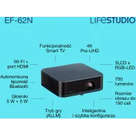 Projektor Epson Lifestudio Pop Plus EF-62N V11HB73440, 3LCD, 4K, 700 lumenów, 5m:1, 1.6kg, Google TV, Grafitowy | Sklep ITnes.pl, IT for BUSINESS