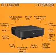 Projektor Epson Lifestudio Grand EH-LS670B V11HB82140, 3LCD, UHD 4K (3840x2160), Czarny | Sklep ITnes.pl, IT for BUSINESS
