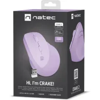 Mysz pionowa Natec Crake 2 NMY-2258 - 2400 DPI, Bluetooth 5.2, 2.4 GHz, Praworęczna, Lawendowy
