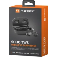 Bezprzewodowe słuchawki dokanałowe Natec Soho TWS NSL-1638 - Bluetooth, Czarne