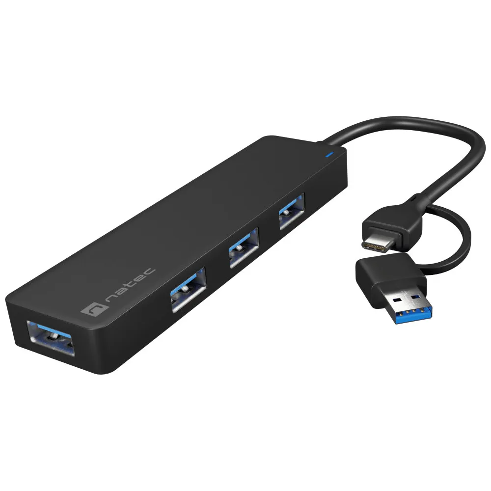 HUB USB Natec Mayfly NHU-2023 - USB-A|USB-C 3.0, 4xUSB-A 3.0, Czarny
