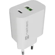 Ładowarka sieciowa Natec Ribera 20W NUC-2396 - 1x USB-C, 1x USB-A, Biała