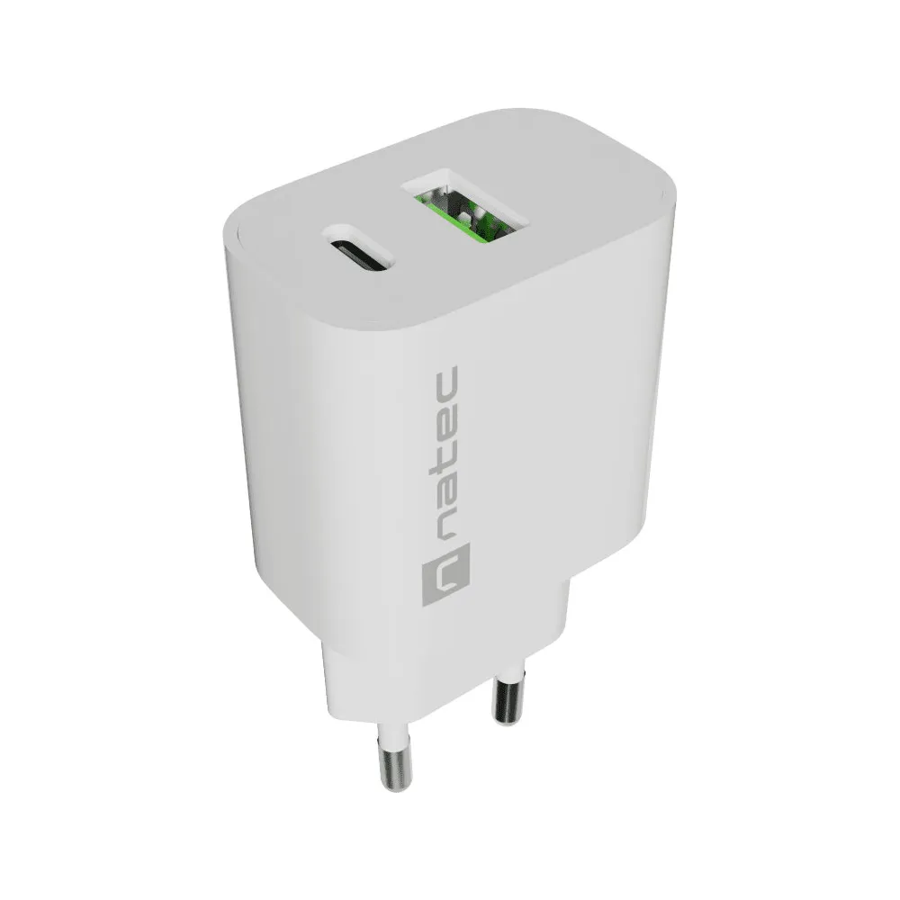 Ładowarka sieciowa Natec Ribera 20W NUC-2396 - 1x USB-C, 1x USB-A, Biała
