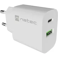 Ładowarka sieciowa Natec Ribera 20W NUC-2396 - 1x USB-C, 1x USB-A, Biała