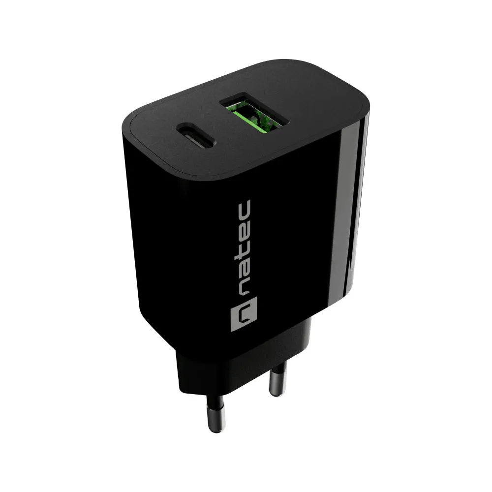 Ładowarka sieciowa Natec Ribera 20W NUC-2397 - 1x USB-C, 1x USB-A, Czarna