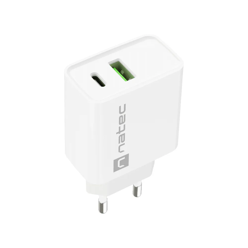 Ładowarka sieciowa Natec Ribera 20W NUC-2061 - 1x USB-C, 1x USB-A, Biała
