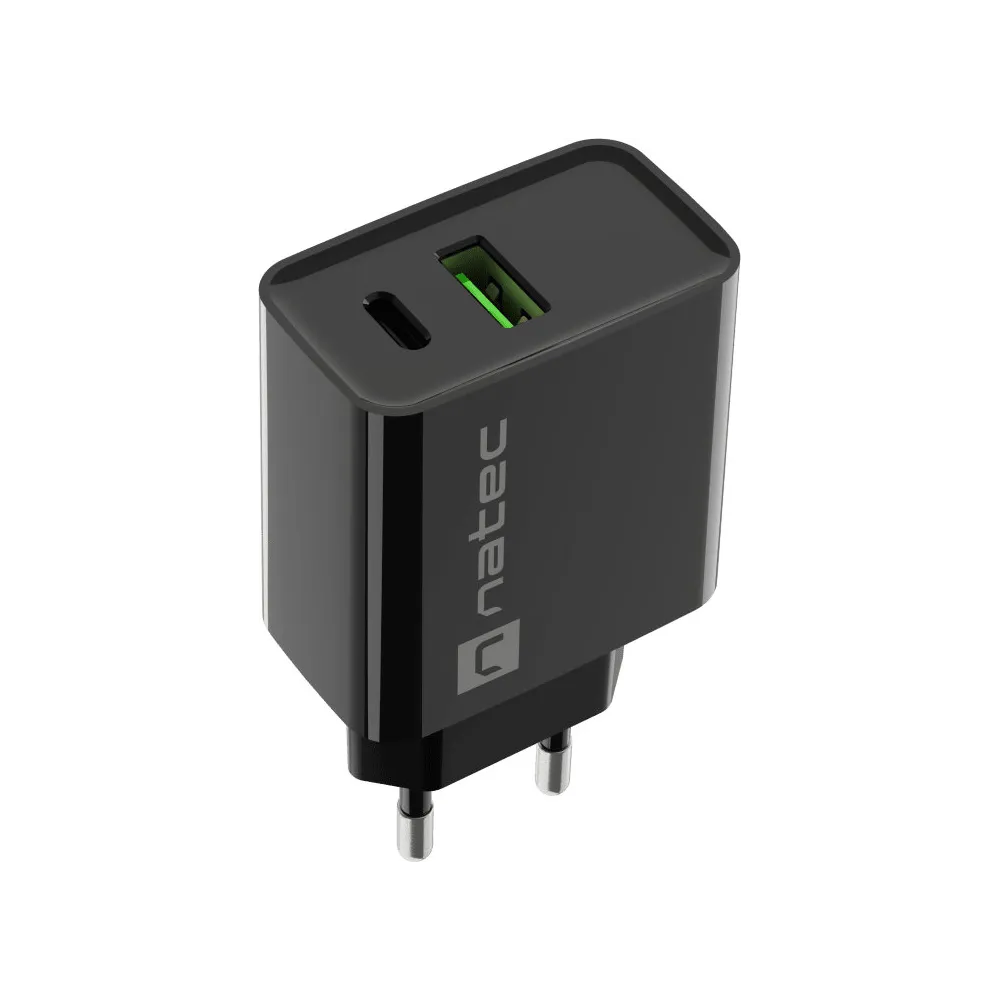 Ładowarka sieciowa Natec Ribera 20W NUC-2062 - 1x USB-C, 1x USB-A, Czarna