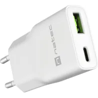 Ładowarka sieciowa Natec Ribera GaN Slim 20W NUC-2376 - 1x USB-C, 1x USB-A, Biała