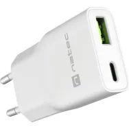 Ładowarka sieciowa Natec Ribera GaN Slim 20W NUC-2376 - 1x USB-C, 1x USB-A, Biała