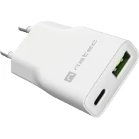 Ładowarka sieciowa Natec Ribera GaN Slim 20W NUC-2376 - 1x USB-C, 1x USB-A, Biała