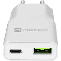 Ładowarka sieciowa Natec Ribera GaN Slim 20W NUC-2376 - 1x USB-C, 1x USB-A, Biała
