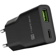 Ładowarka sieciowa Natec Ribera GaN Slim 20W NUC-2377 - 1x USB-C, 1x USB-A, Czarna