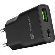 Ładowarka sieciowa Natec Ribera GaN Slim 20W NUC-2377 - 1x USB-C, 1x USB-A, Czarna