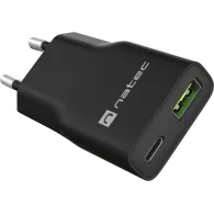 Ładowarka sieciowa Natec Ribera GaN Slim 20W NUC-2377 - 1x USB-C, 1x USB-A, Czarna