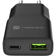 Ładowarka sieciowa Natec Ribera GaN Slim 20W NUC-2377 - 1x USB-C, 1x USB-A, Czarna