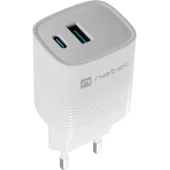 Ładowarka sieciowa Natec Ribera GaN 30W NUC-2140 - 1x USB-C, 1x USB-A, Biała