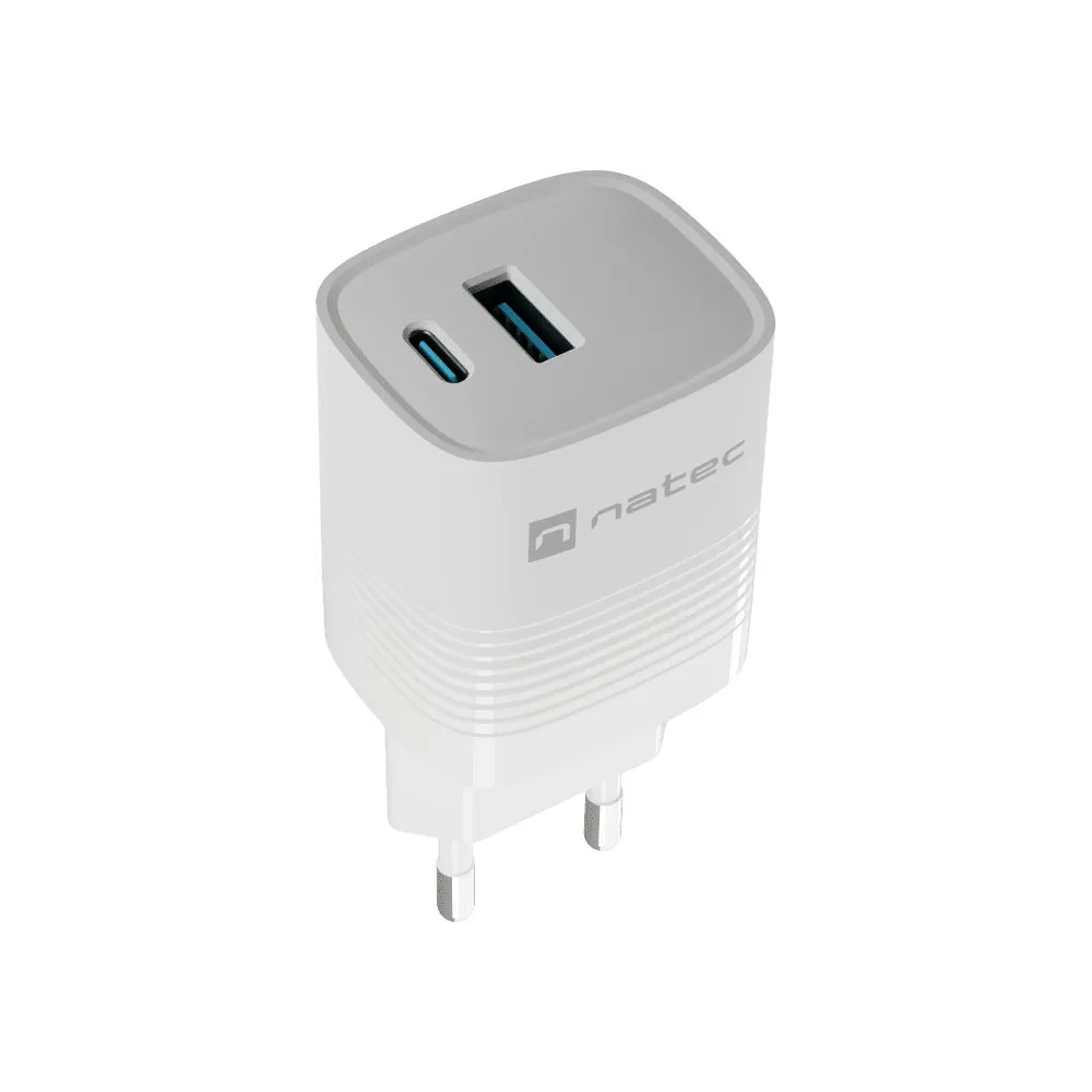 Ładowarka sieciowa Natec Ribera GaN 30W NUC-2140 - 1x USB-C, 1x USB-A, Biała