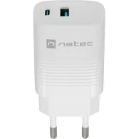 Ładowarka sieciowa Natec Ribera GaN 30W NUC-2140 - 1x USB-C, 1x USB-A, Biała