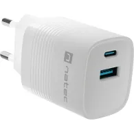 Ładowarka sieciowa Natec Ribera GaN 30W NUC-2140 - 1x USB-C, 1x USB-A, Biała
