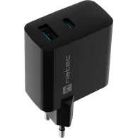 Ładowarka sieciowa Natec Ribera GaN 45W NUC-2143 - 1x USB-C, 1x USB-A, Czarna